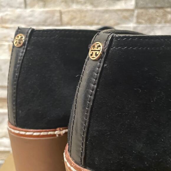 Tory Burch Hilary Suede Chukka Booties | Black Lace-Up, Block Heel, 8M - Picture 7 of 13